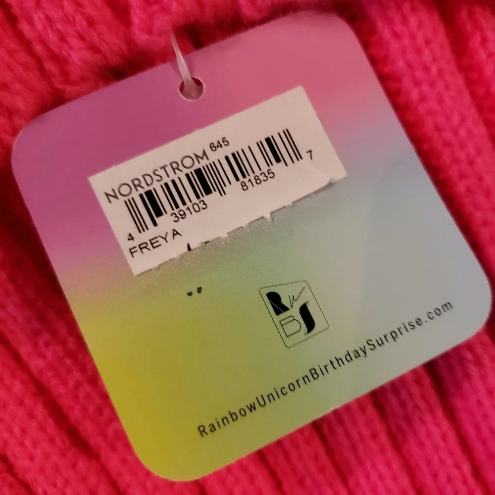 RAINBOW UNICORN BIRTHDAY SURPRISE FREY RIBBED BEANIE NWT